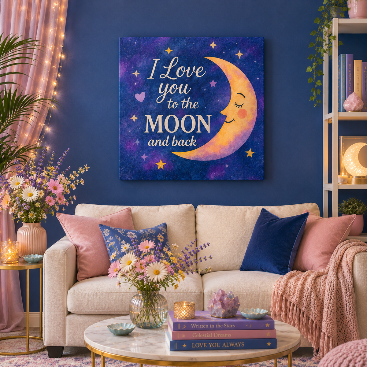 I Love You to the Moon and Back - Celestial Night Sky | Canvas Wall Art