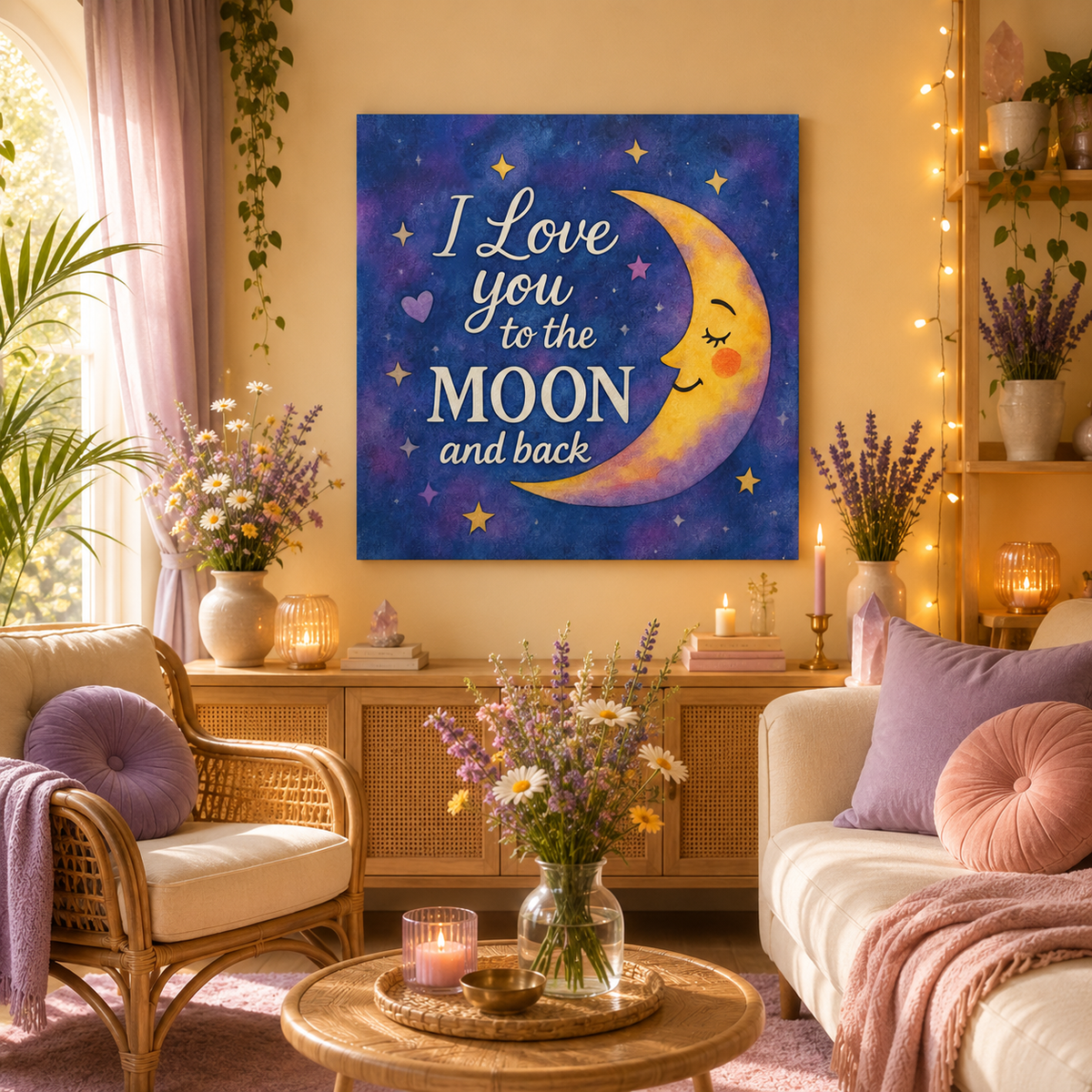 I Love You to the Moon and Back - Celestial Night Sky | Canvas Wall Art