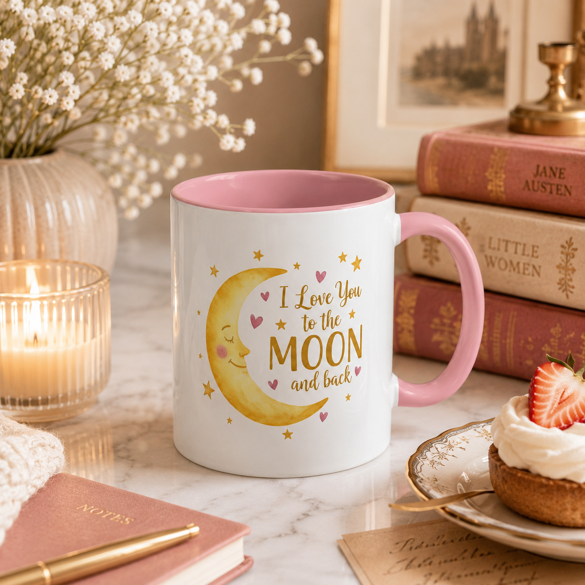 I Love You to the Moon and Back – Adorable Pink Accent Mug (11oz & 15oz)
