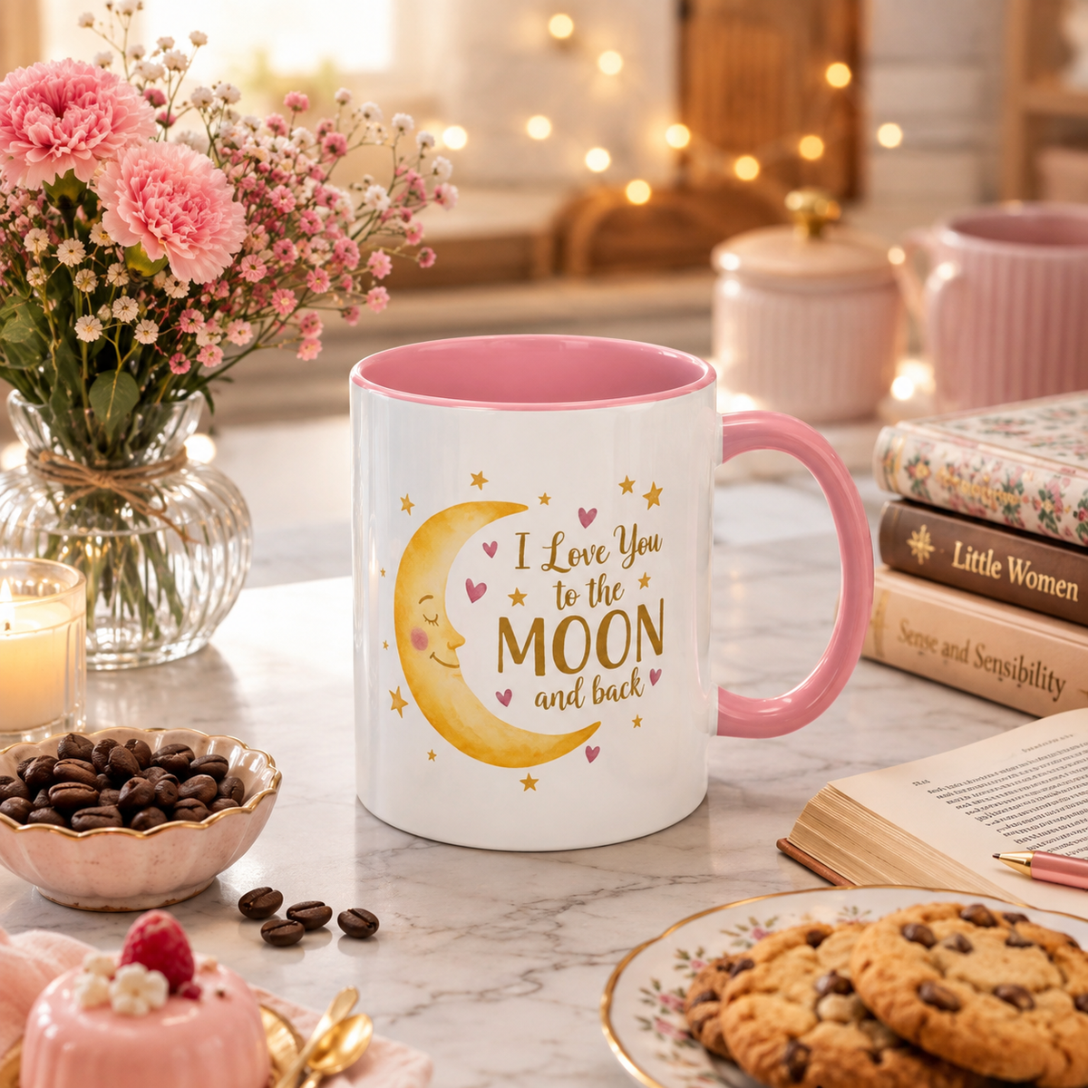 I Love You to the Moon and Back – Adorable Pink Accent Mug (11oz & 15oz)
