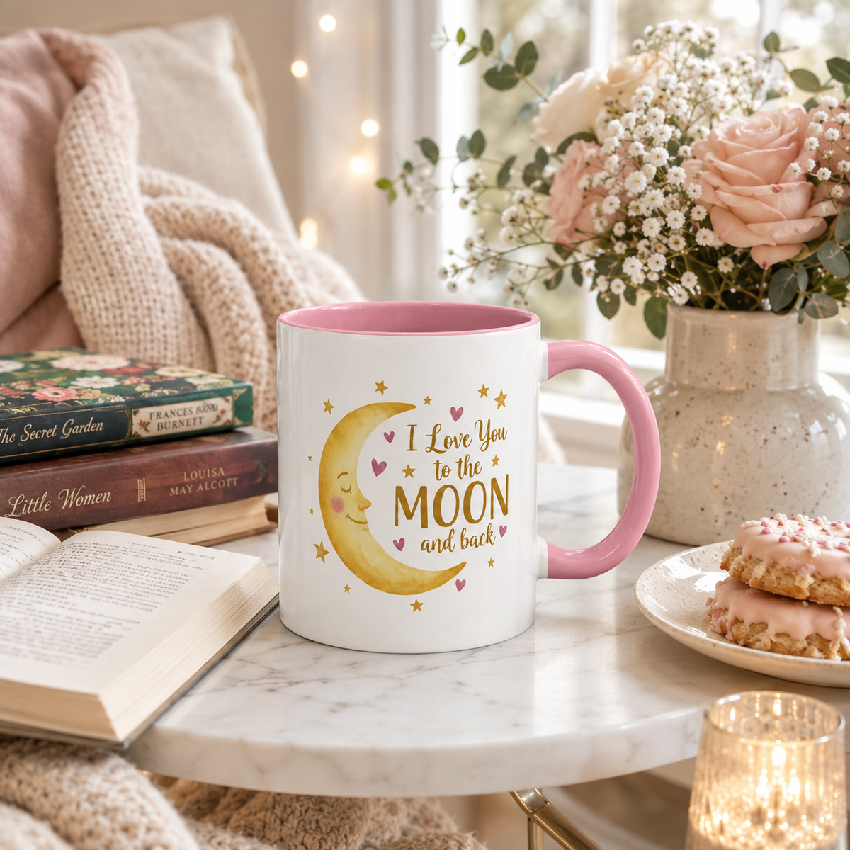 I Love You to the Moon and Back – Adorable Pink Accent Mug (11oz & 15oz)