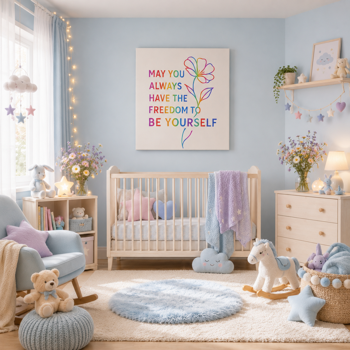 May You Always Have the Freedom to Be Yourself – Rainbow Affirmation Canvas Wall Art