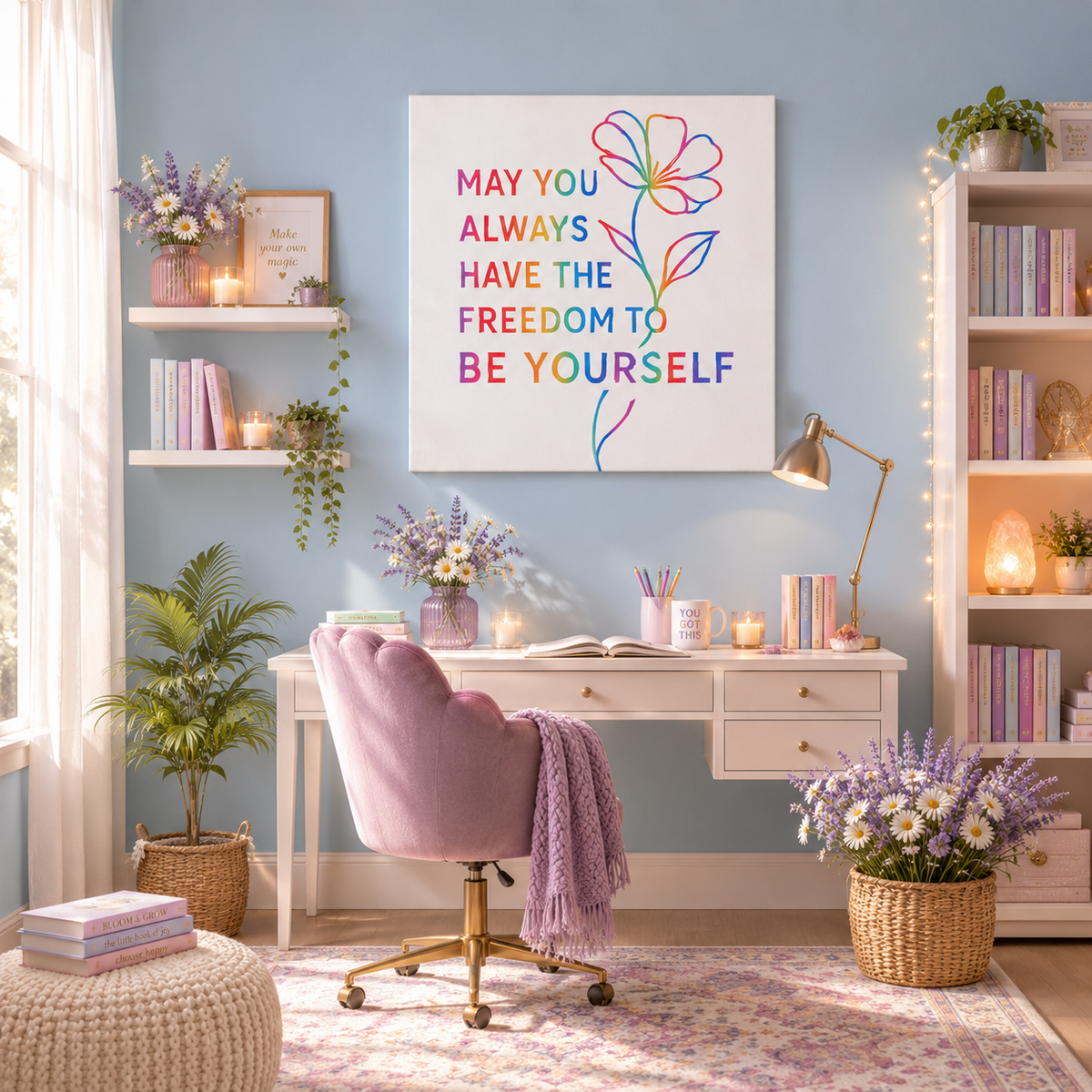 May You Always Have the Freedom to Be Yourself – Rainbow Affirmation Canvas Wall Art