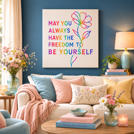 May You Always Have the Freedom to Be Yourself – Rainbow Affirmation Canvas Wall Art