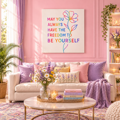 May You Always Have the Freedom to Be Yourself – Rainbow Affirmation Canvas Wall Art