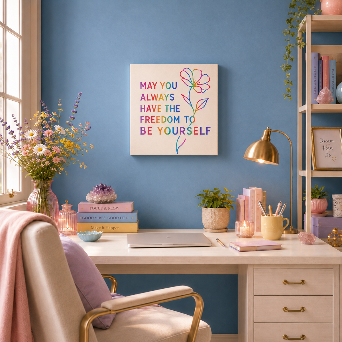May You Always Have the Freedom to Be Yourself – Rainbow Affirmation Canvas Wall Art
