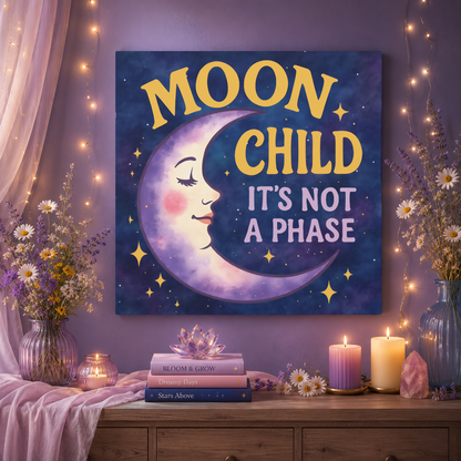 Moon Child Wall Art – “It’s Not a Phase” Celestial Canvas Print