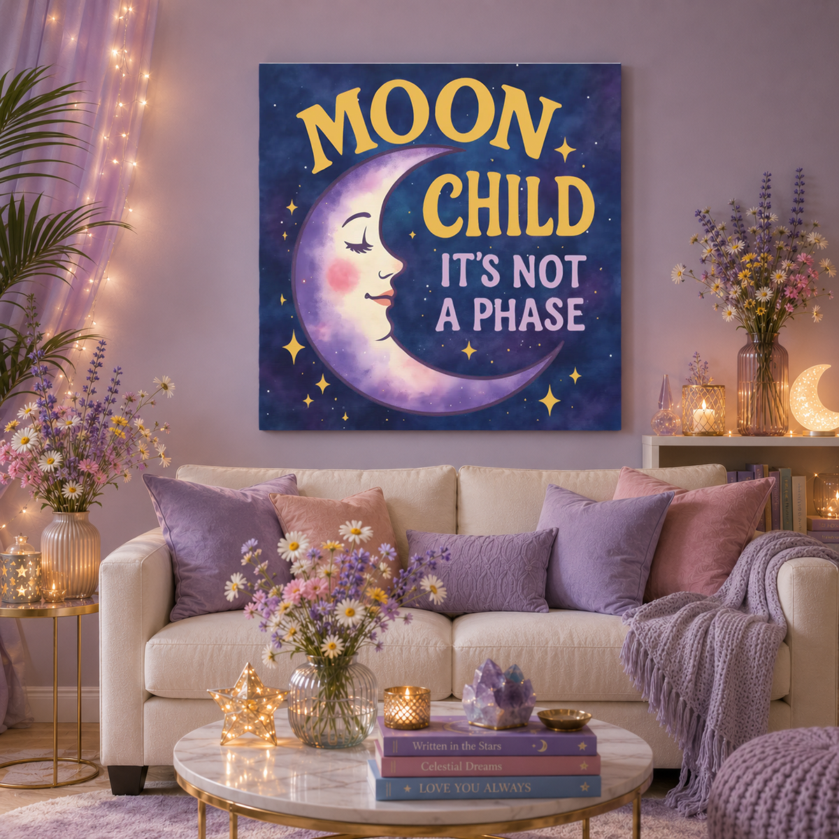 Moon Child Wall Art – “It’s Not a Phase” Celestial Canvas Print