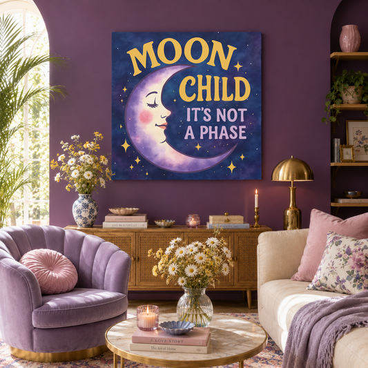 Moon Child Wall Art – “It’s Not a Phase” Celestial Canvas Print