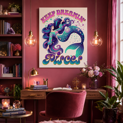 Keep Dreamin’ Pisces Mermaid – Retro Rainbow Zodiac Canvas Wall Art