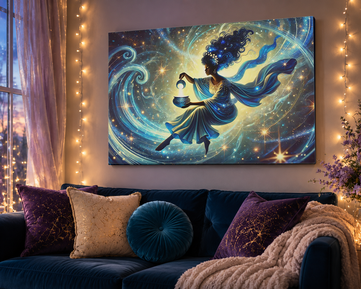 The Light Bearer – Mystical Celestial Wall Art on Eco-Friendly Canvas