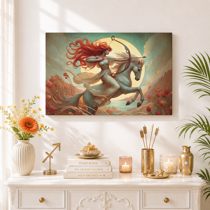 Sagittarius Zodiac Wall Art, Archer Goddess Canvas Print, Astrology Home Decor, Sagittarius Gift for Her, Celestial Centaur Painting, Star Sign Wall Decor