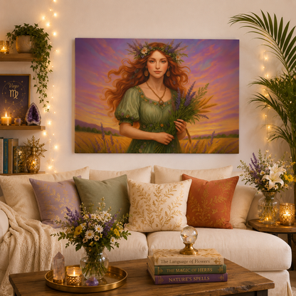 Virgo Zodiac Wall Art, Harvest Goddess Canvas Print, Astrology Home Decor, Virgo Gift for Her, Celestial Maiden Painting, Star Sign Wall Decor