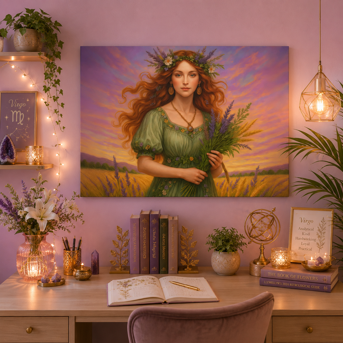Virgo Zodiac Wall Art, Harvest Goddess Canvas Print, Astrology Home Decor, Virgo Gift for Her, Celestial Maiden Painting, Star Sign Wall Decor