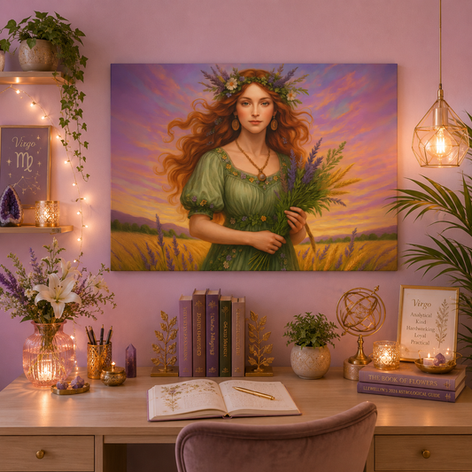 Virgo Zodiac Wall Art, Harvest Goddess Canvas Print, Astrology Home Decor, Virgo Gift for Her, Celestial Maiden Painting, Star Sign Wall Decor