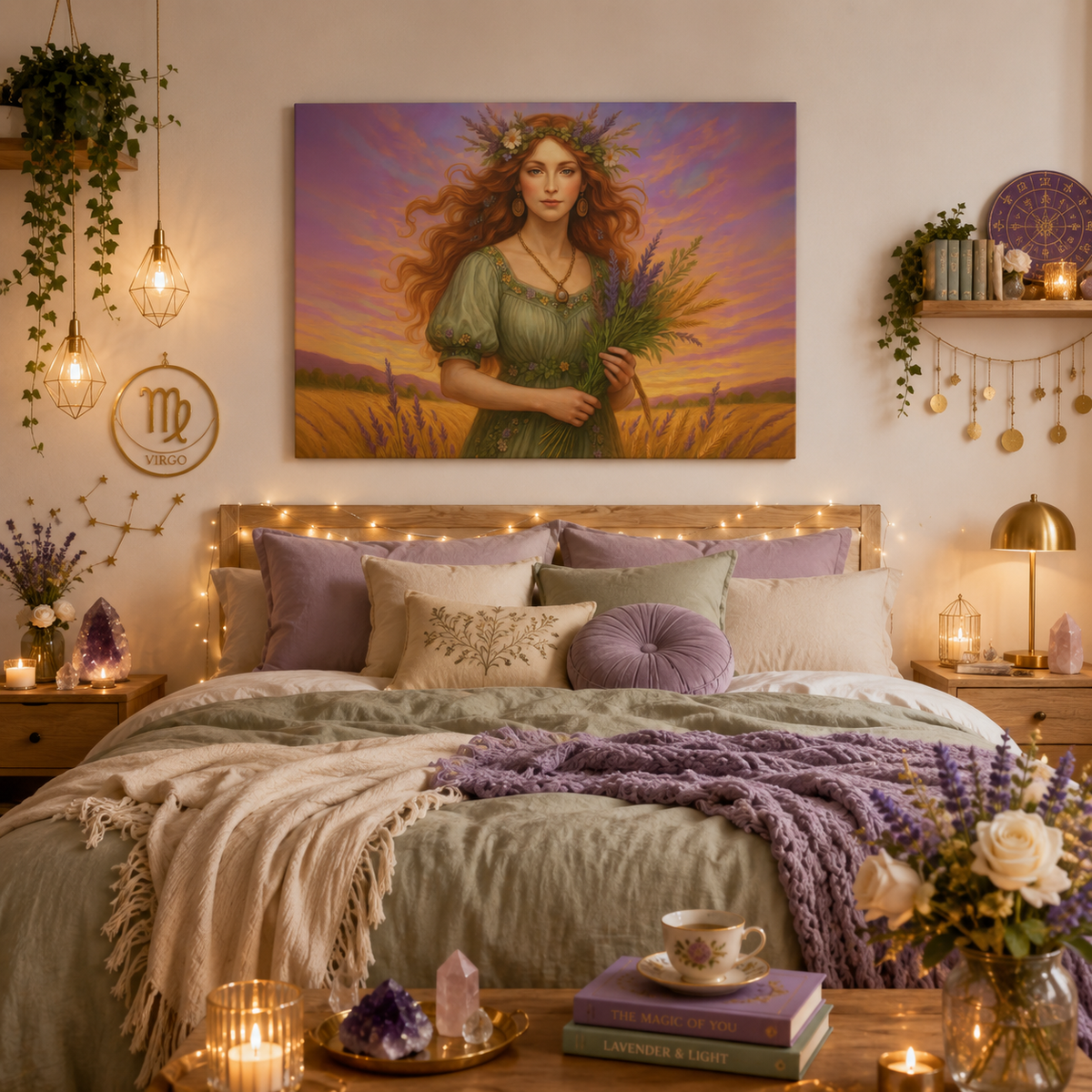 Virgo Zodiac Wall Art, Harvest Goddess Canvas Print, Astrology Home Decor, Virgo Gift for Her, Celestial Maiden Painting, Star Sign Wall Decor