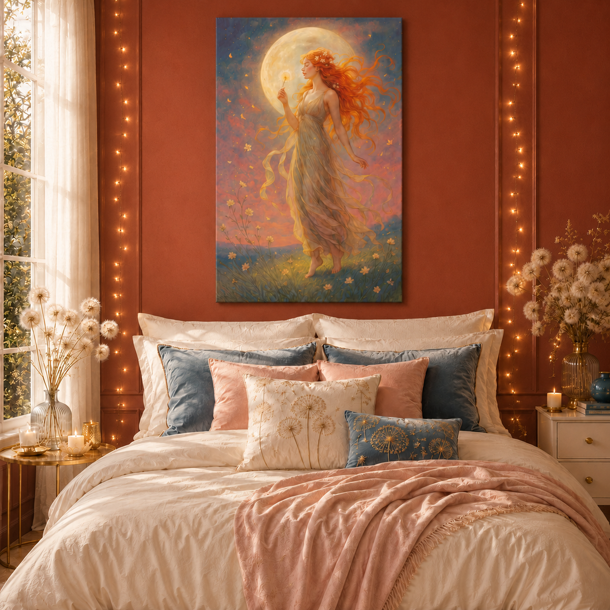 Moonlight Wishes – Luminous Goddess Canvas Wall Art (Art Nouveau Inspired)