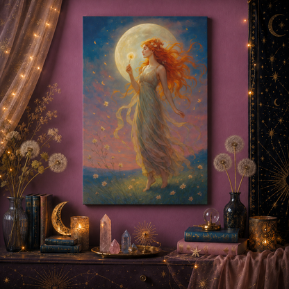 Moonlight Wishes – Luminous Goddess Canvas Wall Art (Art Nouveau Inspired)