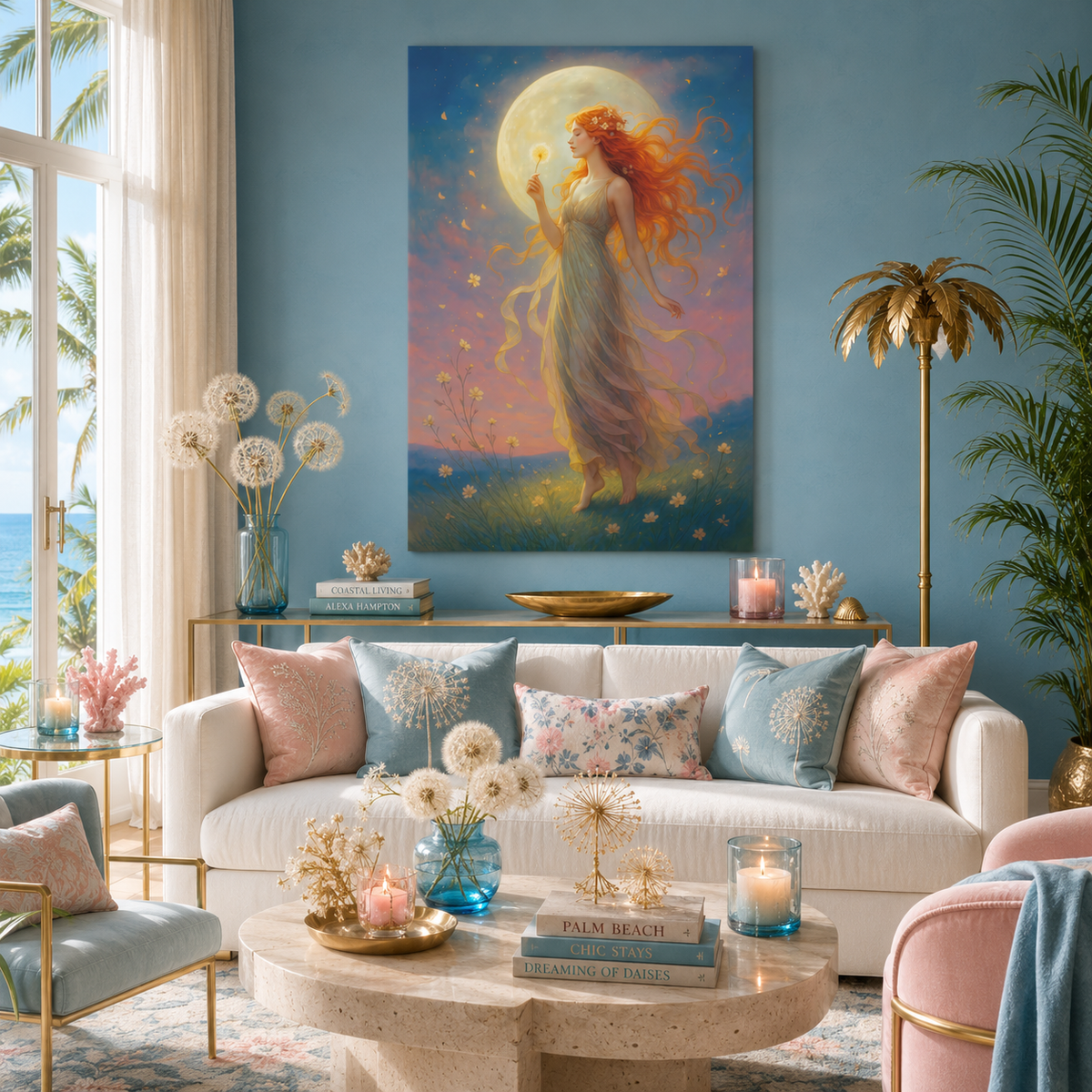 Moonlight Wishes – Luminous Goddess Canvas Wall Art (Art Nouveau Inspired)