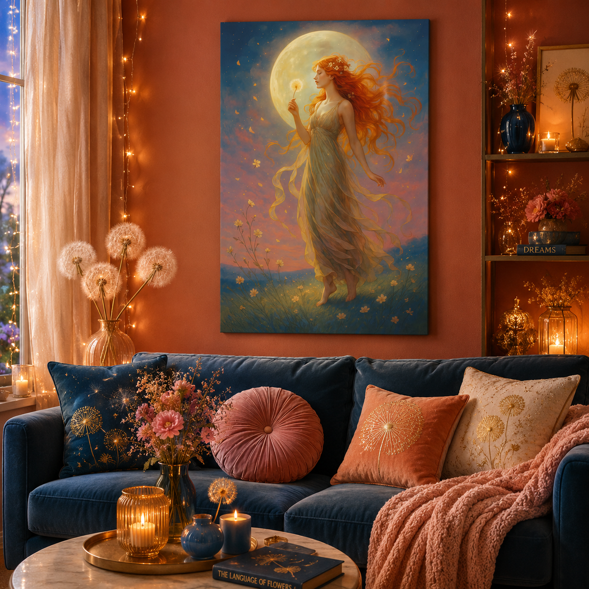 Moonlight Wishes – Luminous Goddess Canvas Wall Art (Art Nouveau Inspired)