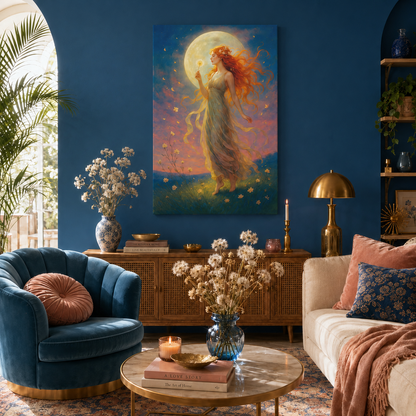 Moonlight Wishes – Luminous Goddess Canvas Wall Art (Art Nouveau Inspired)