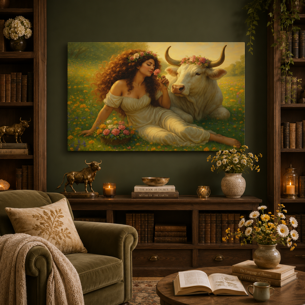Taurus Zodiac Wall Art, Renaissance Taurus Canvas Print, Astrology Home Decor, Taurus Gift for Her, Celestial Bull Painting, Star Sign Wall Decor