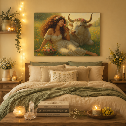 Taurus Zodiac Wall Art, Renaissance Taurus Canvas Print, Astrology Home Decor, Taurus Gift for Her, Celestial Bull Painting, Star Sign Wall Decor