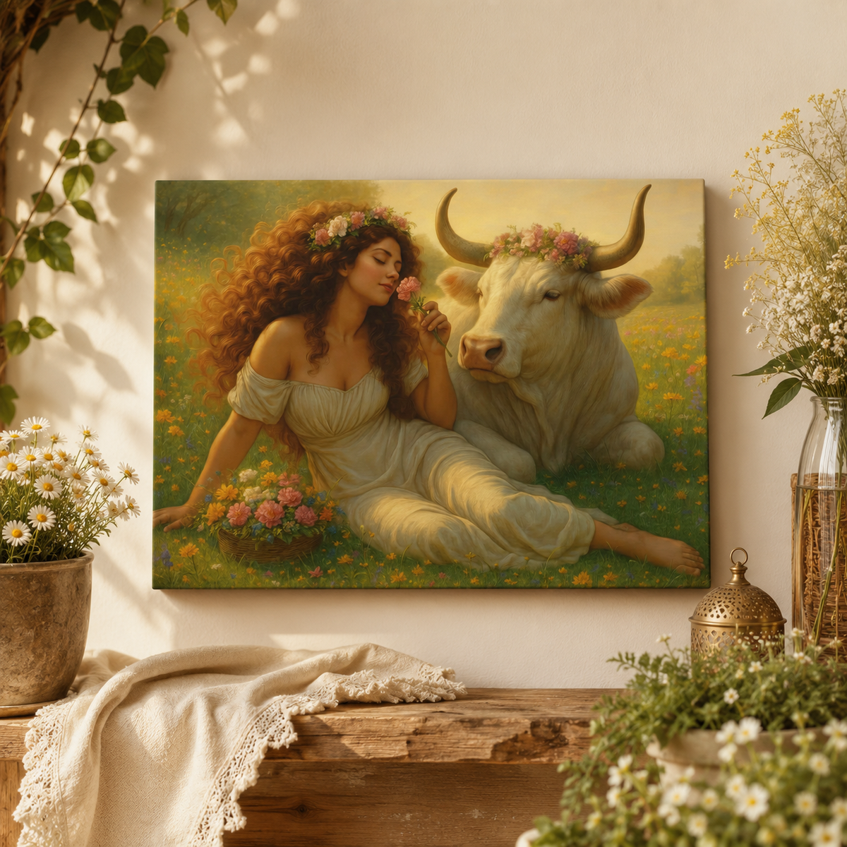 Taurus Zodiac Wall Art, Renaissance Taurus Canvas Print, Astrology Home Decor, Taurus Gift for Her, Celestial Bull Painting, Star Sign Wall Decor