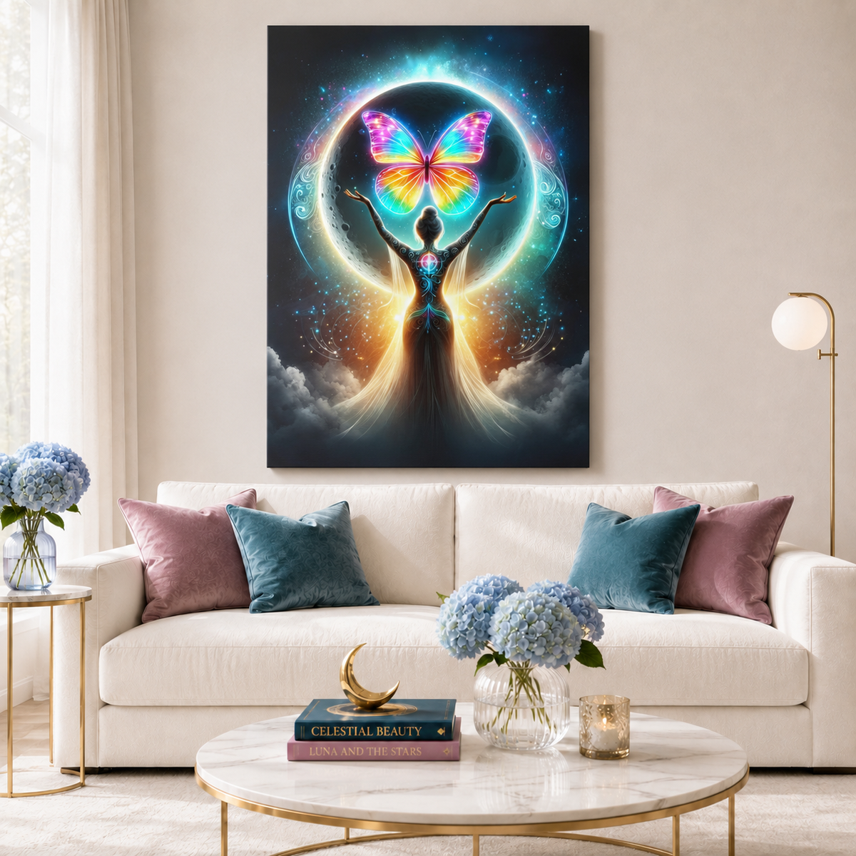 Butterfly Moon – Luminous Dream Wall Art on Eco-friendly Canvas