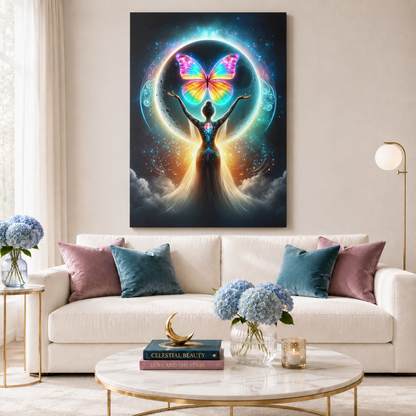 Butterfly Moon – Luminous Dream Wall Art on Eco-friendly Canvas