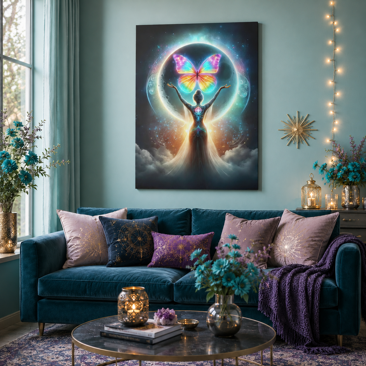 Butterfly Moon – Luminous Dream Wall Art on Eco-friendly Canvas