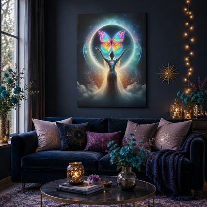 Butterfly Moon – Luminous Dream Wall Art on Eco-friendly Canvas