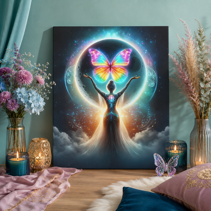 Butterfly Moon – Luminous Dream Wall Art on Eco-friendly Canvas