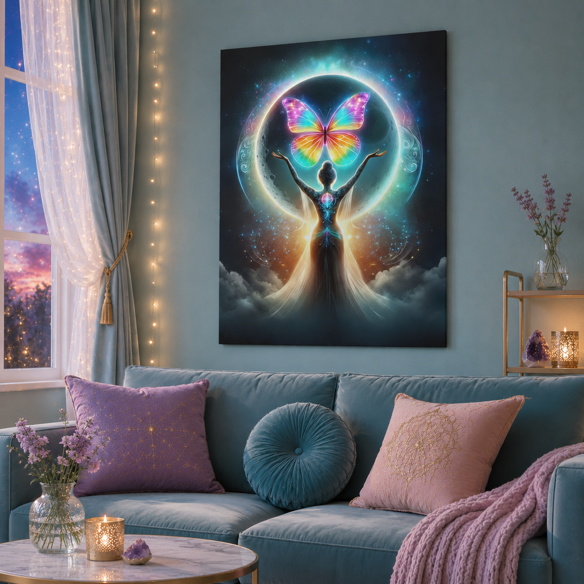Butterfly Moon – Luminous Dream Wall Art on Eco-friendly Canvas