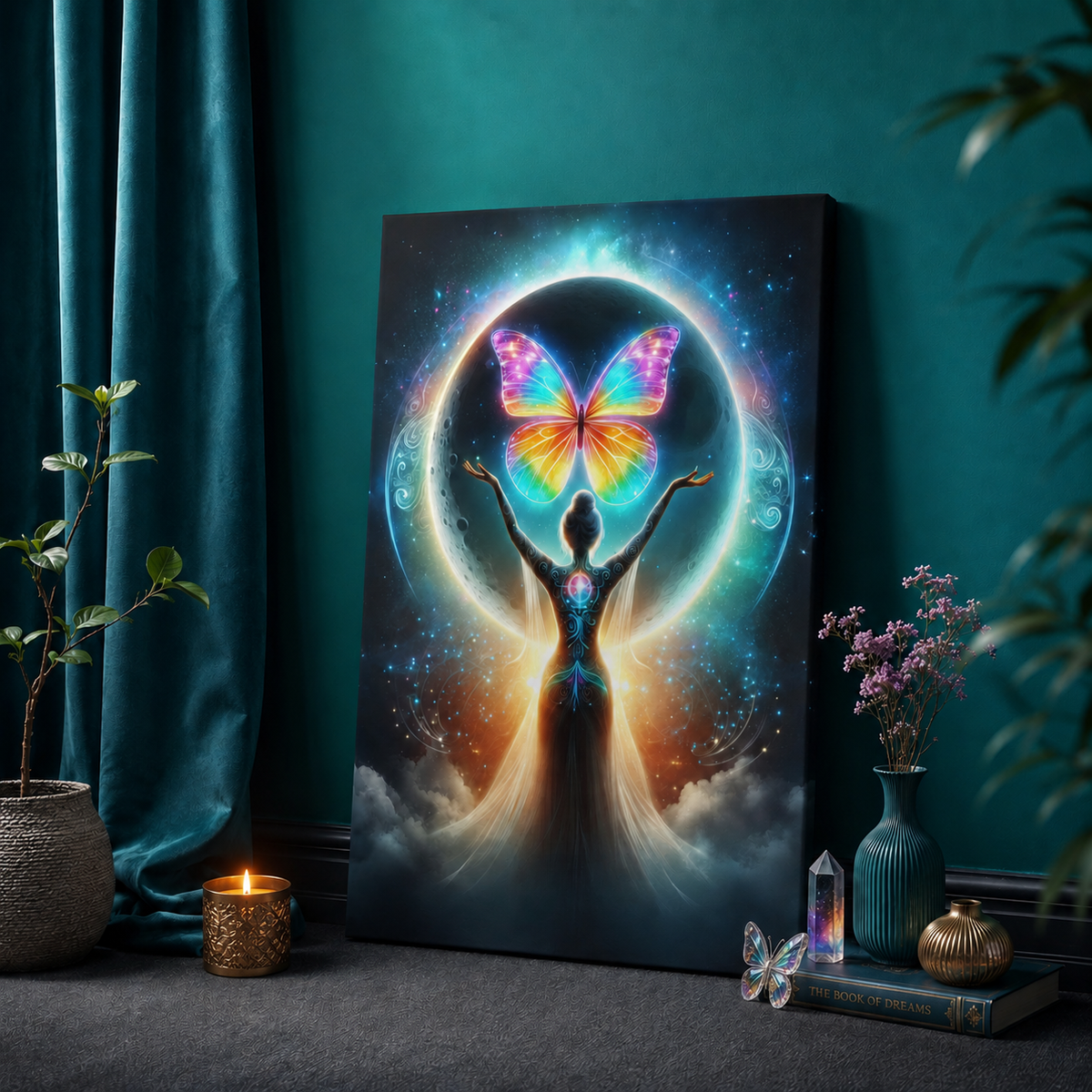 Butterfly Moon – Luminous Dream Wall Art on Eco-friendly Canvas