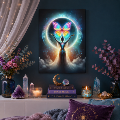 Butterfly Moon – Luminous Dream Wall Art on Eco-friendly Canvas