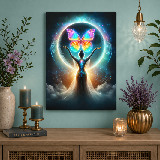 Butterfly Moon – Luminous Dream Wall Art on Eco-friendly Canvas