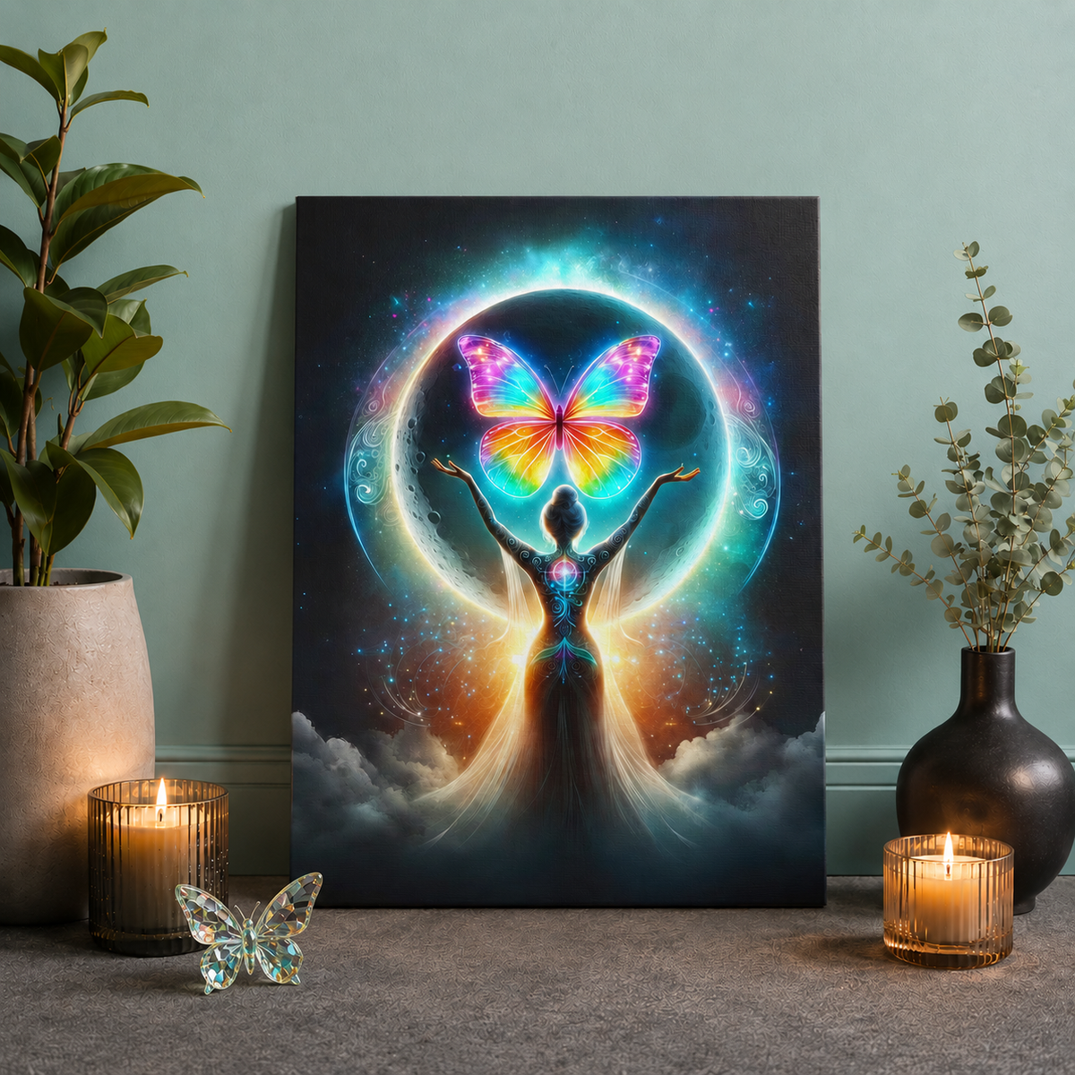 Butterfly Moon – Luminous Dream Wall Art on Eco-friendly Canvas
