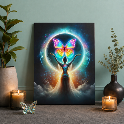 Butterfly Moon – Luminous Dream Wall Art on Eco-friendly Canvas