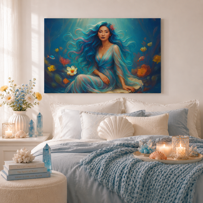 Pisces Zodiac Wall Art, Ocean Goddess Canvas Print, Astrology Home Decor, Pisces Gift for Her, Underwater Fantasy Painting, Star Sign Wall Decor