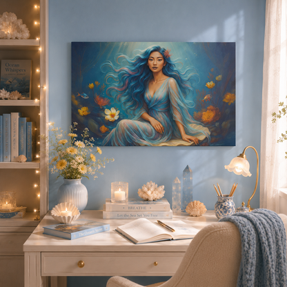 Pisces Zodiac Wall Art, Ocean Goddess Canvas Print, Astrology Home Decor, Pisces Gift for Her, Underwater Fantasy Painting, Star Sign Wall Decor