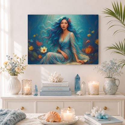 Pisces Zodiac Wall Art, Ocean Goddess Canvas Print, Astrology Home Decor, Pisces Gift for Her, Underwater Fantasy Painting, Star Sign Wall Decor