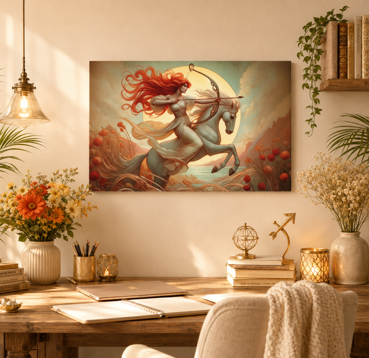 Firehorse Archer - Sagittarius Goddess | Art Nouveau Canvas Wall Art