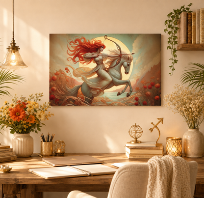 Firehorse Archer - Sagittarius Goddess | Art Nouveau Canvas Wall Art