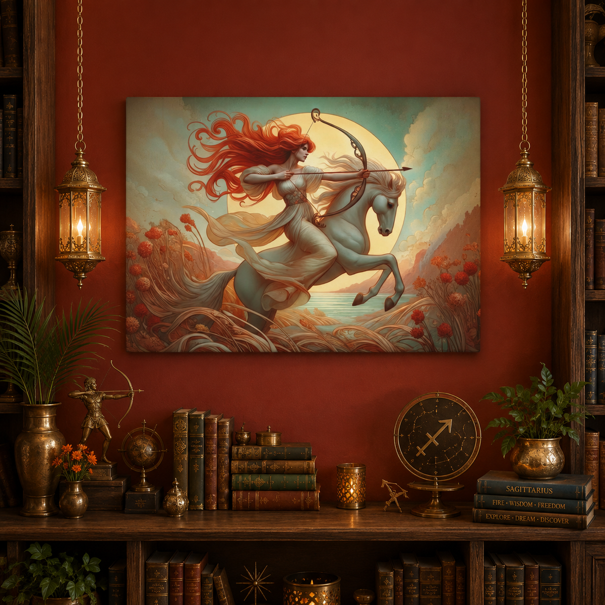 Firehorse Archer - Sagittarius Goddess | Art Nouveau Canvas Wall Art