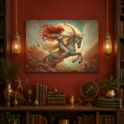 Firehorse Archer - Sagittarius Goddess | Art Nouveau Canvas Wall Art