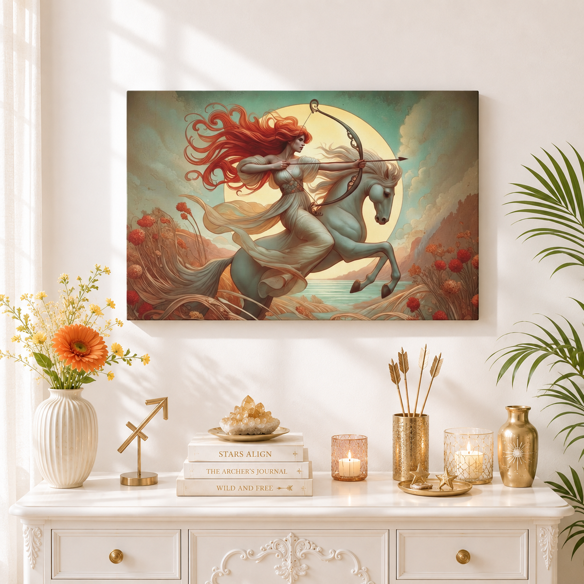 Firehorse Archer - Sagittarius Goddess | Art Nouveau Canvas Wall Art