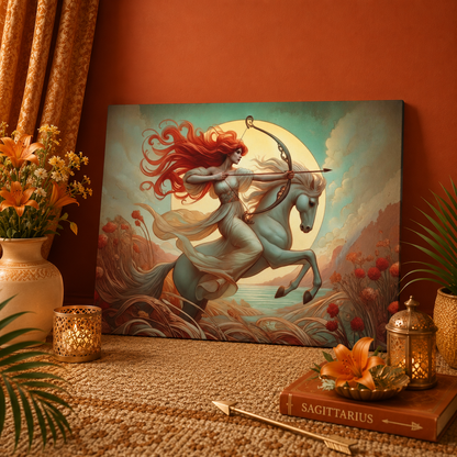 Firehorse Archer - Sagittarius Goddess | Art Nouveau Canvas Wall Art