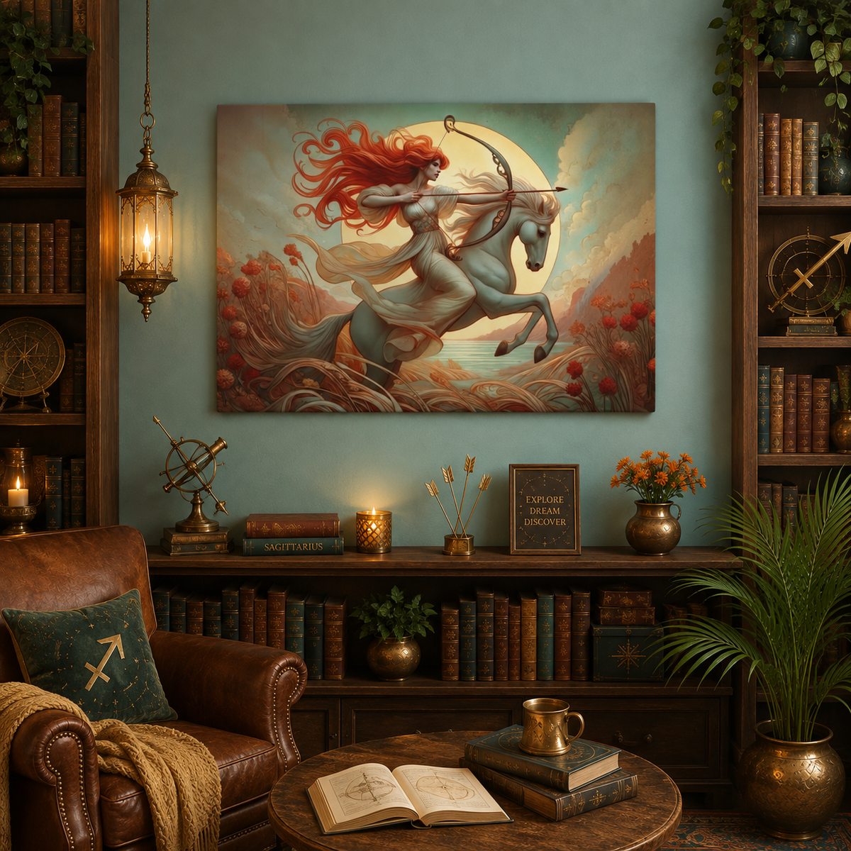 Firehorse Archer - Sagittarius Goddess | Art Nouveau Canvas Wall Art