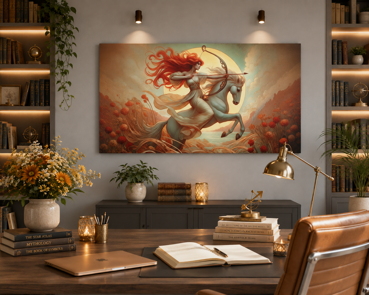 Firehorse Archer - Sagittarius Goddess | Art Nouveau Canvas Wall Art